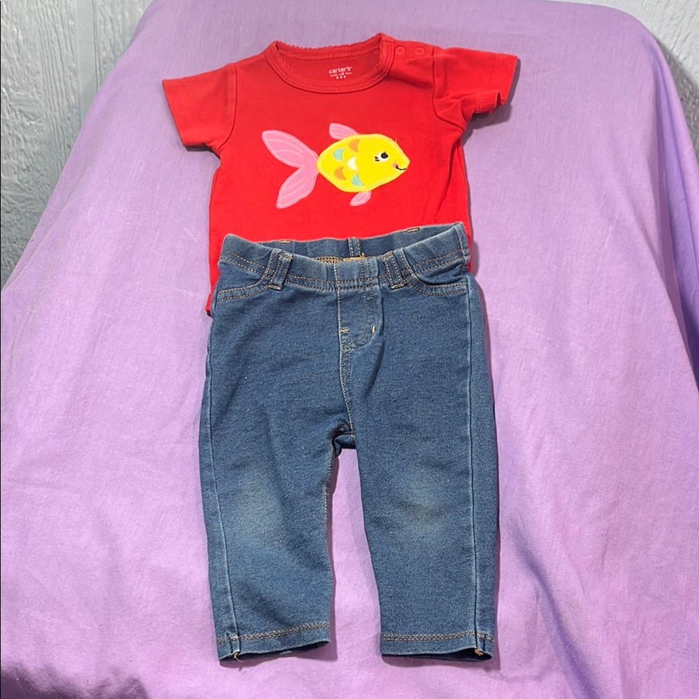 5 for $10 💜 fish outfit size 3-6 months Carters and Garanimals